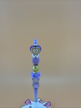 Beaded Purple Heart Charm Pen with Yellow Accents